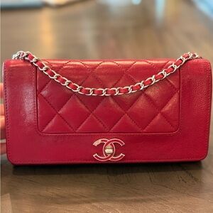 Sold! CHANEL Mademoiselle Quilted dark Red Leather Chain Shoulder Bag